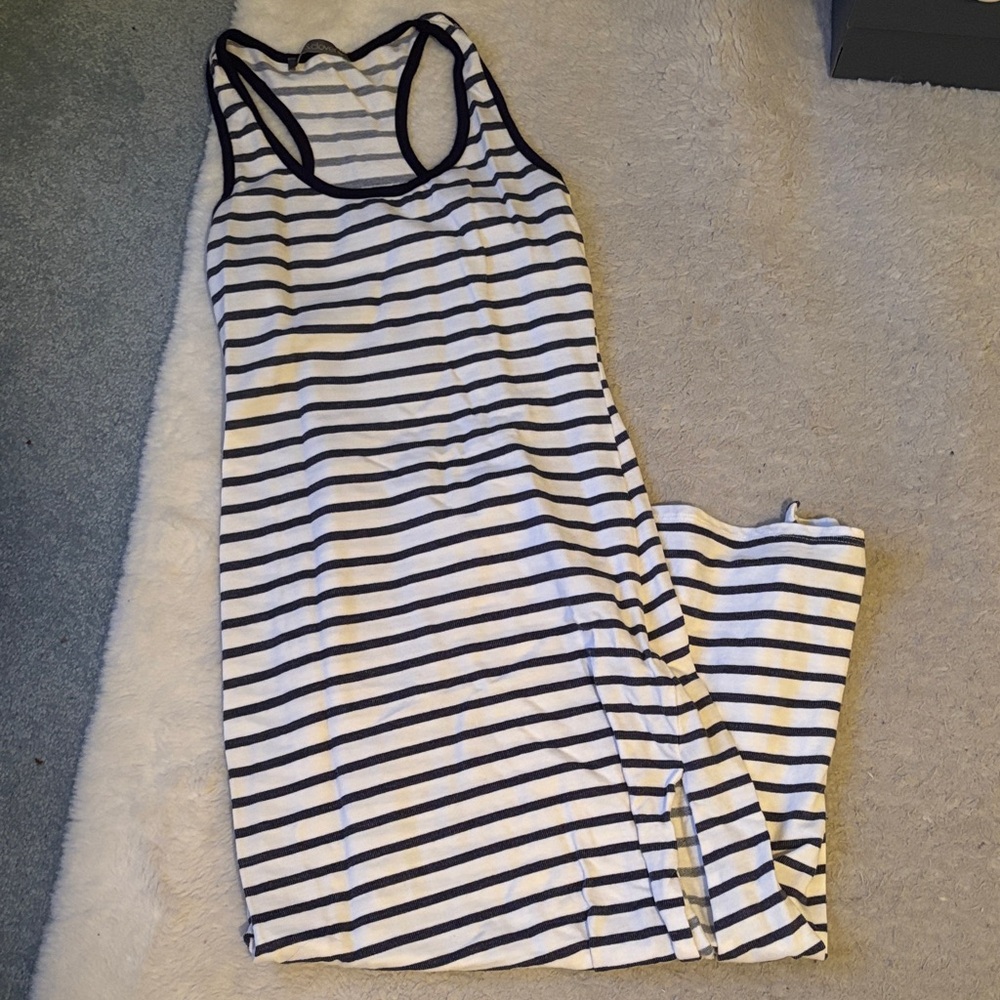 finn & clover White and Navy Striped Racerback Maxi Dress
